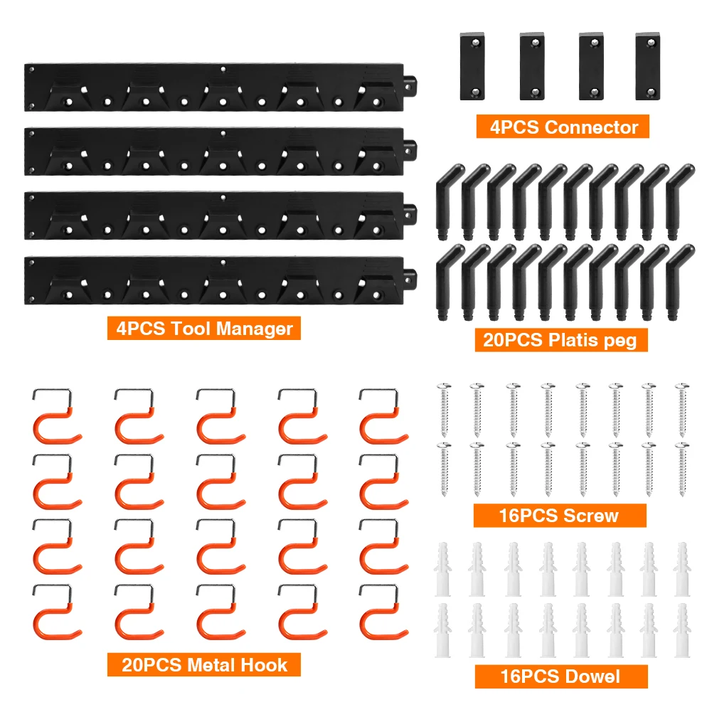 

Garage Tool Organizer Kit Dowel Workshop Wall Mounted Adjustable Storage System Hanger Home Garden Screw Metal Hook For Rake