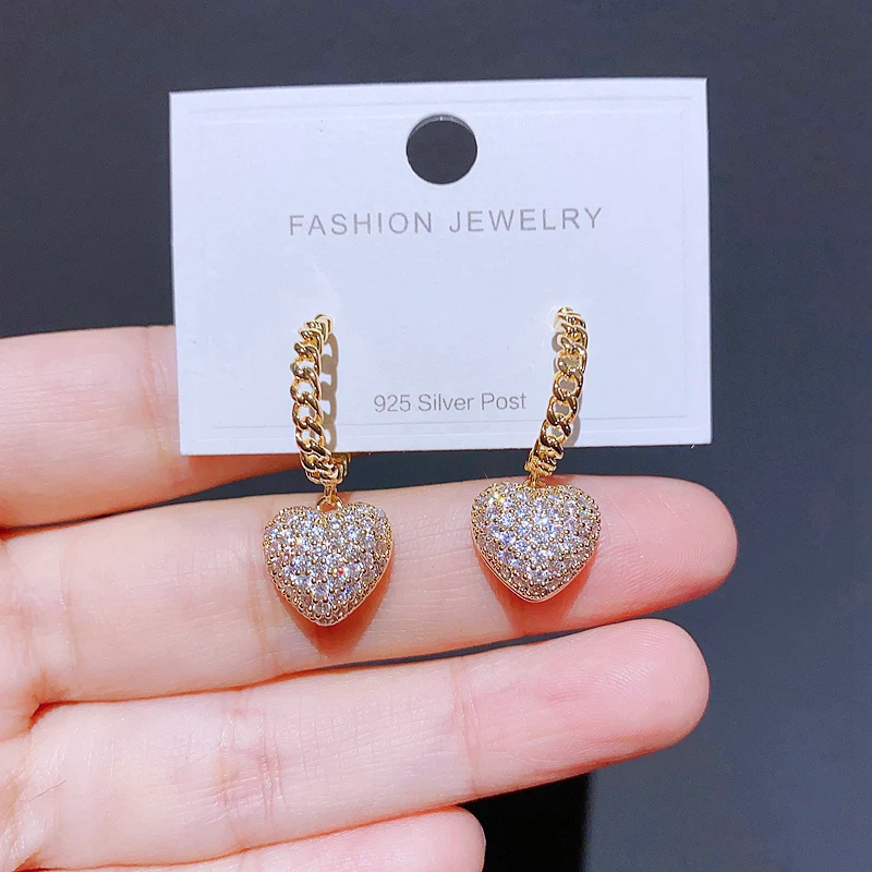 

MIGGA Luxury Micro Paved Cubic Zircon Heart Dangle Earrings for Women Gold Color Plated Jewelry