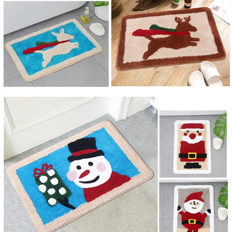 

Christmas Elk Santa Claus Welcome Door Mat for Bathroom Kitchen Nonslip Floor Rug Carpet Rubber Entrance Doormat Xmas Decoration