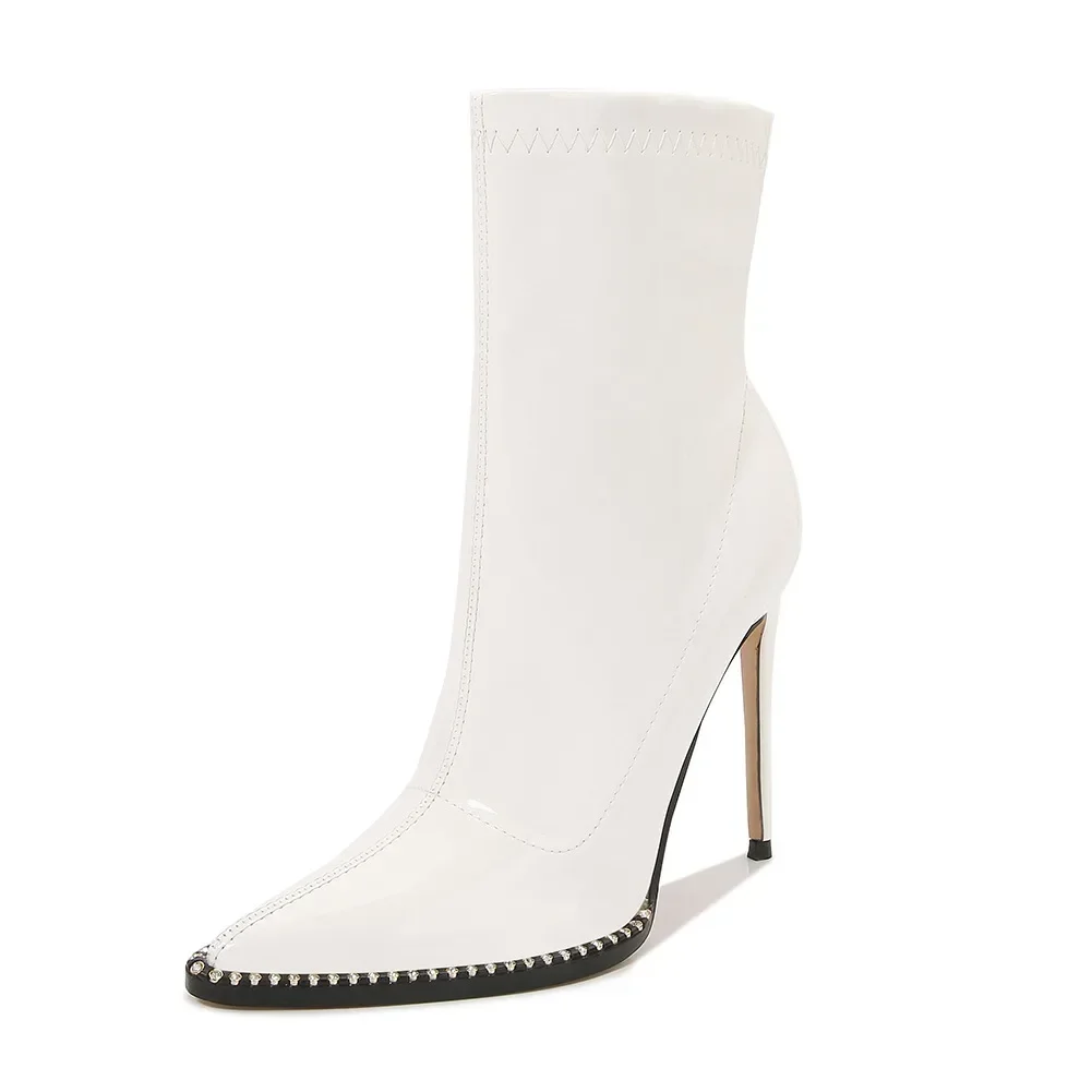 Великолепные ботильоны Челси в оправе со стразами средние сапоги на шпильке