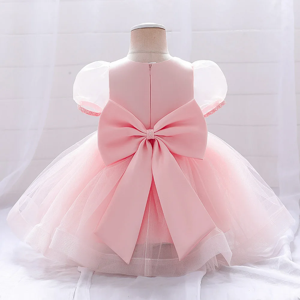 

CLS-496 White Pink Summer Baby Wear Kid Toddler Baptism Clothes Children Birthday Gown Girls Party Dress For 9M 12M 24M 3T 4T 5T