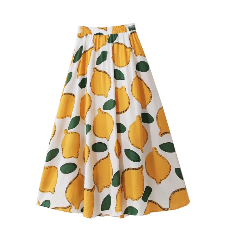 TFETTERS Simple Fruit Pattern Beach Skirt Women 2022 Spring Summer Joker Fresh Big Pendulum A Line Midi Skirt Lady Clothing