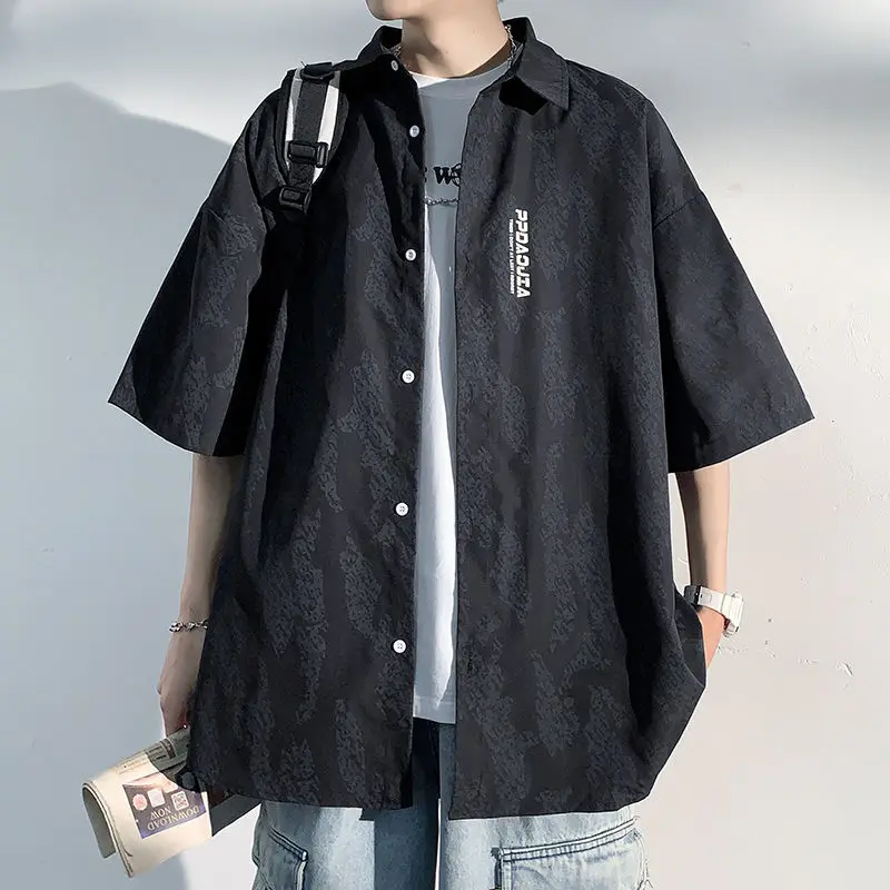 2022 Summer New Hip Hop Men's Shirt Loose Casual Simple Top Short Sleeve Blouse Elegant Male Clothes Trendy