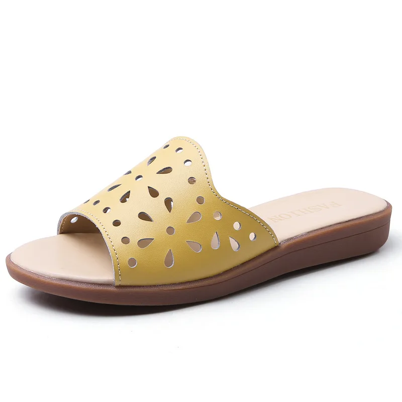 

ZZFABER Summer Women Leather Sandals Ladies Open Toe Casual Shoes Solid Breathable Flats Outdoor Basic Slippers for Women