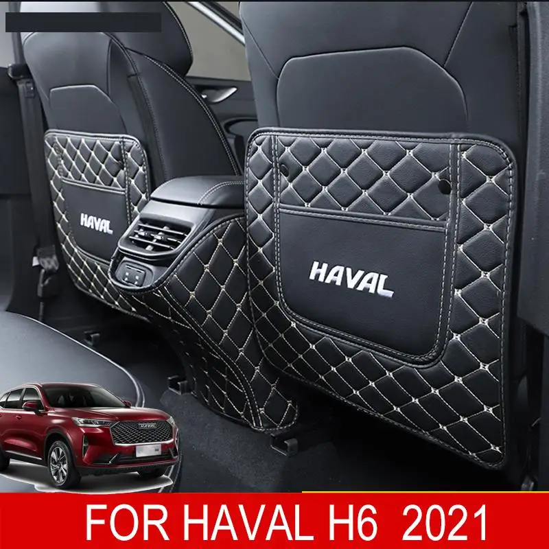 

For Haval H6 2021 Leather Anti-child-kick Pad Car Waterproof Seat Back Protector Cover Mud Storage Bag Interior Accessories 3pcs