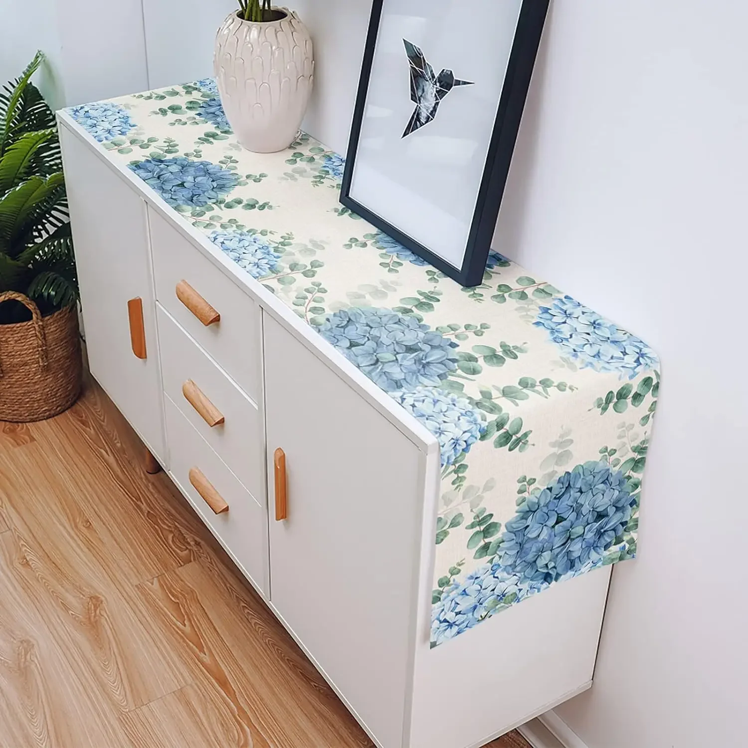 Голубая Гортензия эвкалипт растения льняные настольные дорожки украшение для