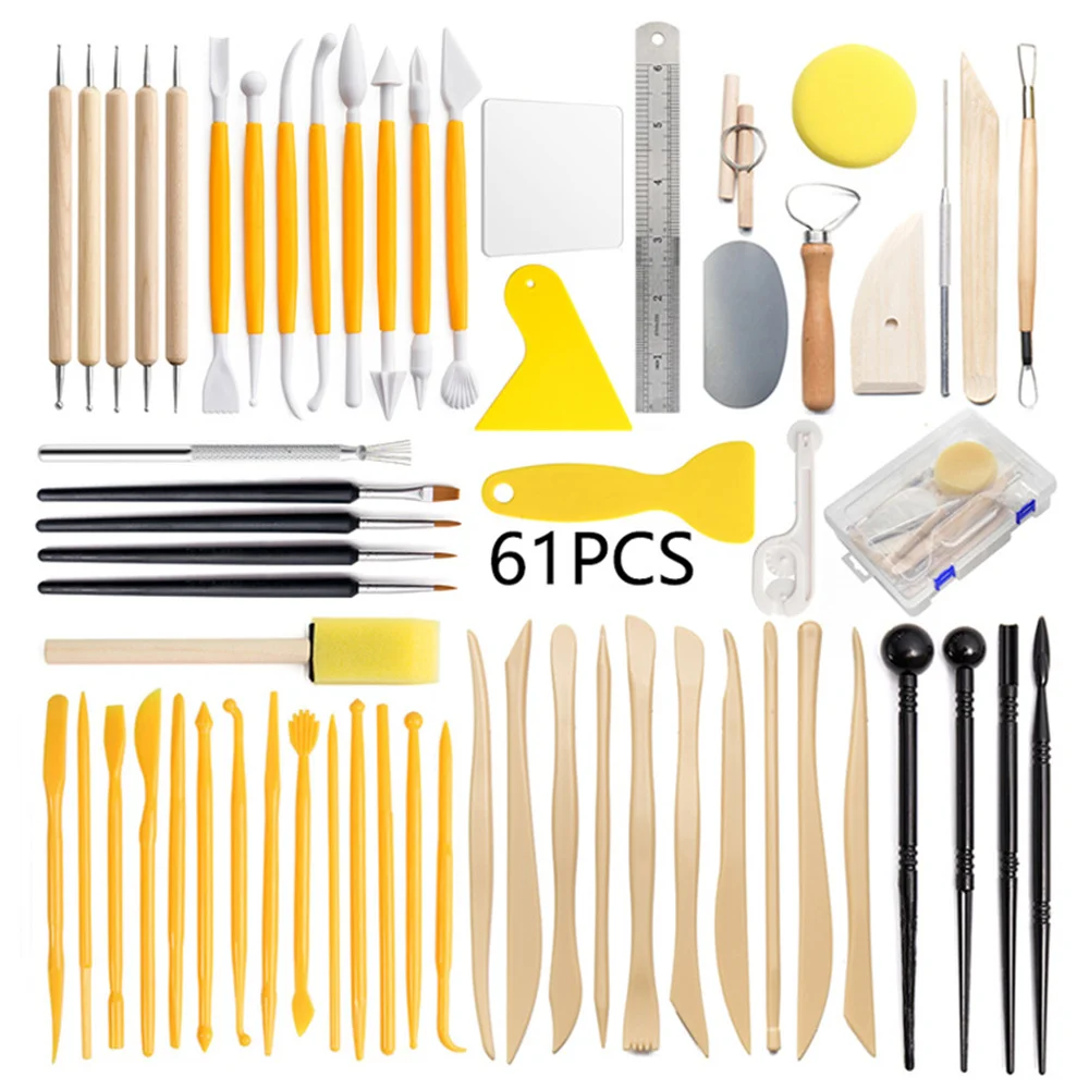 

61pcs Clay Tool Set Carving Cutter Point Drill Pen Acrylic Mud Rubbing Board Ceramic Tools for Pottery Pro Ceramic Tools TS1