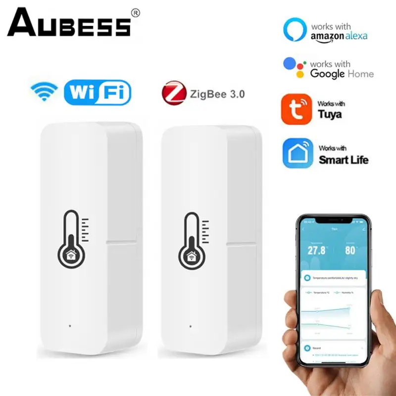 

Датчик температуры и влажности Tuya Yandex Alexa Wifi Zigbee, сенсор с голосовым управлением, гигрометр для умного дома, монитор в режиме реального времени, умная жизнь