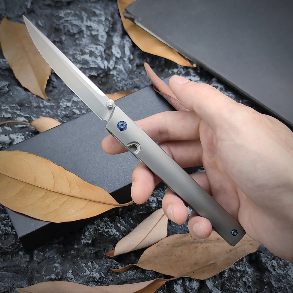 

7096 Folding Pocket Knife Outdoor Camping Tactical Knife TC4 Titanium Handle Self-defense Hunt Tool Survival Combat Knife M390
