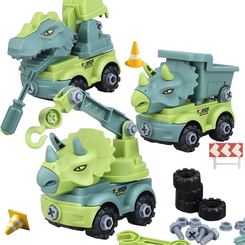 

Children's Construction Toy Dinosaur Engineering Car Fire Truck Screw Build and Take Educational Toy DIY Dinosaurs Car Boy Gift