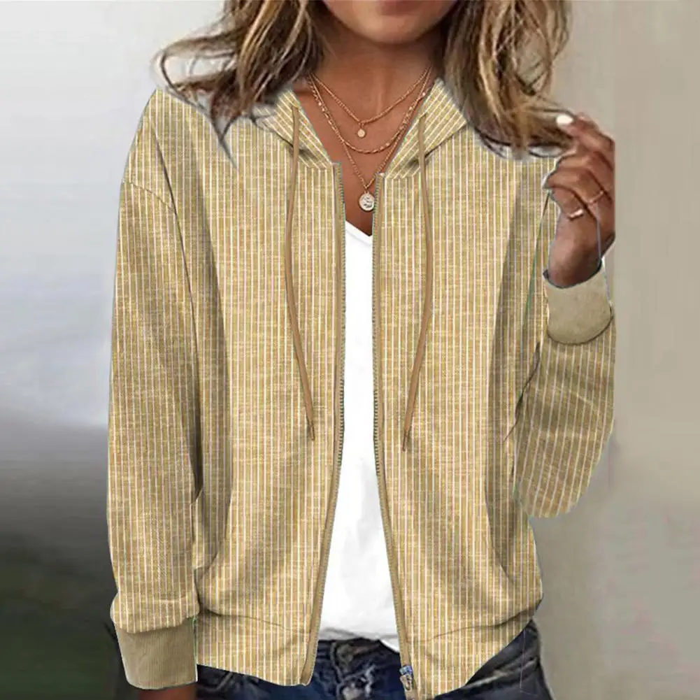 

Comfortable Women Coat Comfortable Lady Coat Striped Hooded Jackets for Women Comfortable Stylish Outerwear with Drawstring