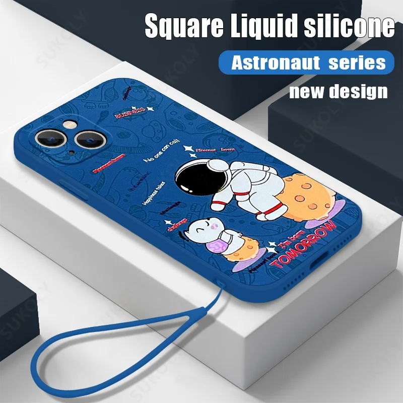 

Creative Cute Puppy Astronaut Silicone Case For iPhone 13 12 11 Pro Max XS XR X 8 7 Plus SE 2020 Hand Lanyard Case Soft Cover