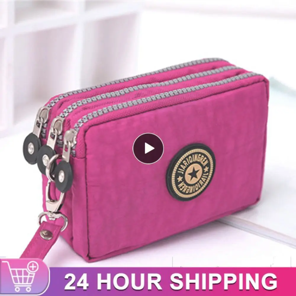 1~10PCS Cotton Fiber Portable Three Zip Coin Purse Water Proof Mobile Phone Bag Safety Compartment Ladies Wallet 0.06kg