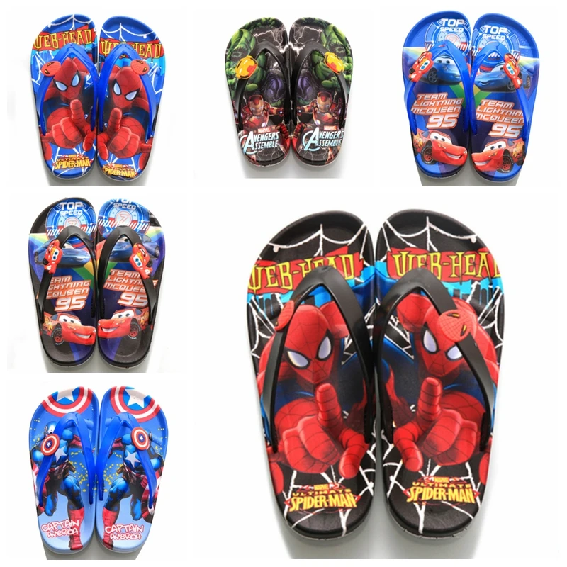 Boys Summer Shoes Children Sandals Cartoon Slippers Fashion Spiderman McQueen Beach Flips Flops Girls Flat Sandals Shower Slides