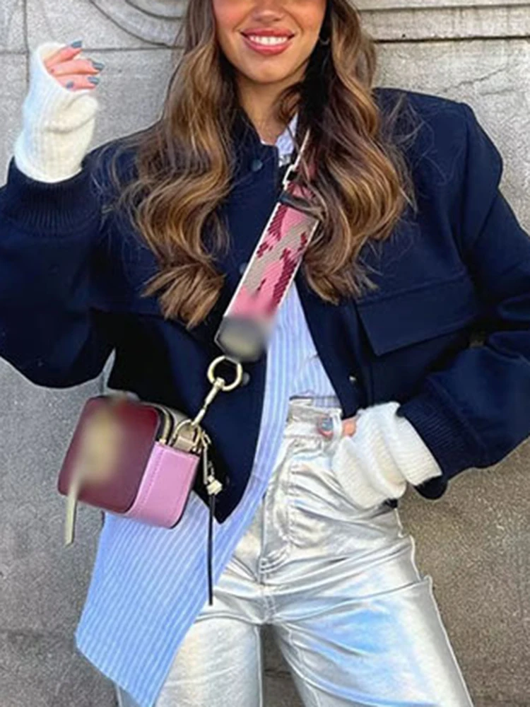 

Casual Fashion Jacket Women Elegant Stand Collar Coat Spring Solid Long Sleeve Outerwear Loose Single Breasted Jacket Streetwear