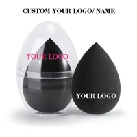 customize logo black blender wholesale teardrop shape latex free cosmetic puff beauty sponge make up sponge face care puff
