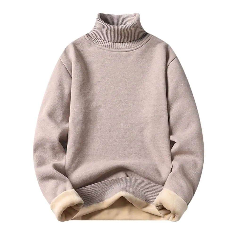 

Men Turtleneck Sweater Long Sleeves Fleece Lining Ribbed Trim Men Sweater Autumn Winter Solid Color Thickened Warm Knitwear