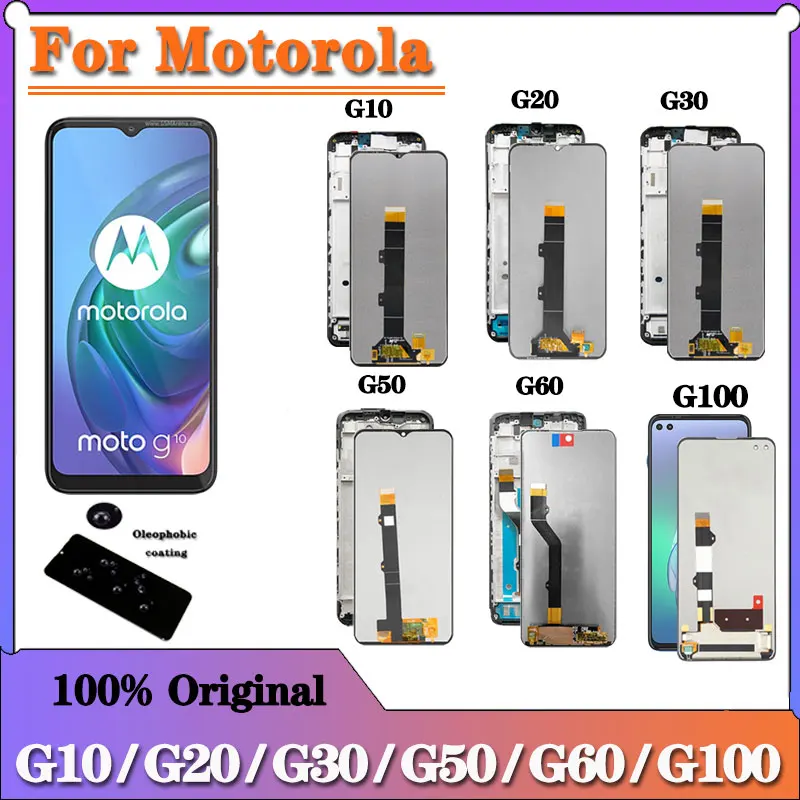 

AAA+ Original For Motorola Moto G10 G20 G30 G50 G60 LCD Display Touch Screen Digitizer with Frame For Moto G100 Display Pantalla