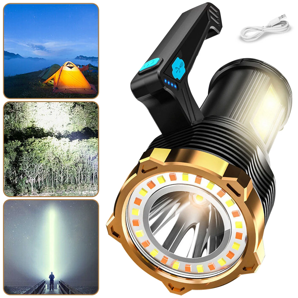 

LED Searchlight for Outdoor USB Chargeable Spotlight with 1200mAh Battery Strong Light Torch IP44 Waterproof Flashlight with 8