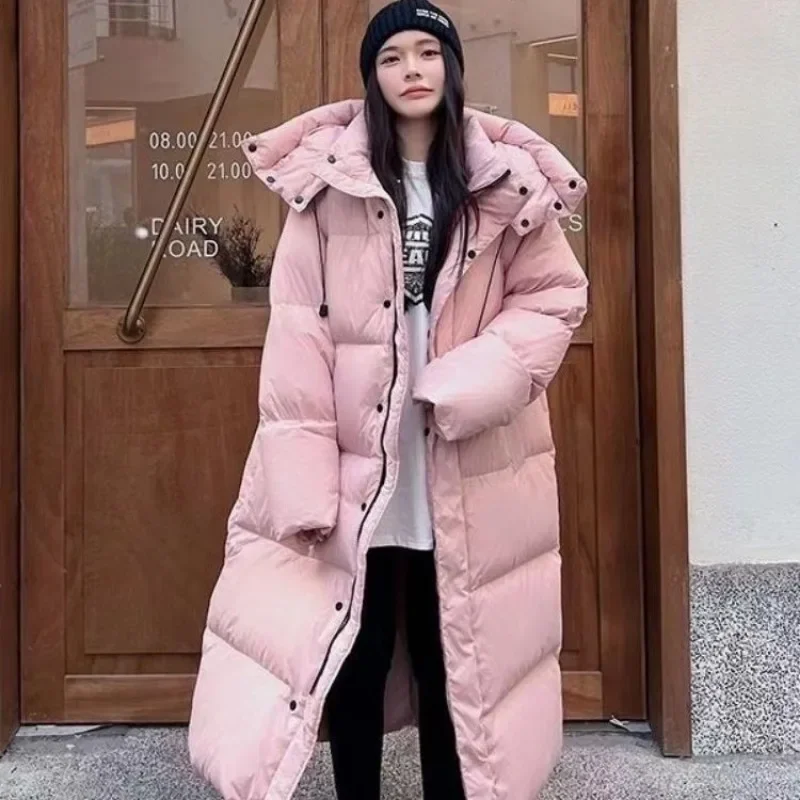 Winter New Korean Edition Mid To Long Knee Over Cotton Jacket for Women Loose Hooded Large Down Thick Coat