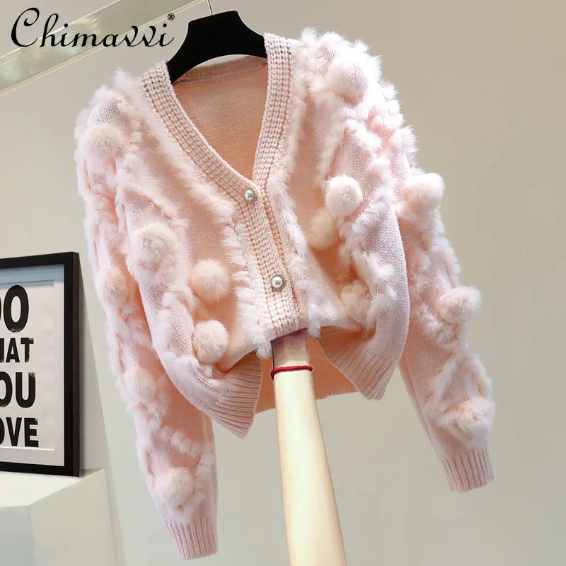 

V-neck Long-Sleeved Cardigan 2022 Winter New Korean Fashion Slim-fit Mohair Stitching Plaid High Waist Temperament Sweater