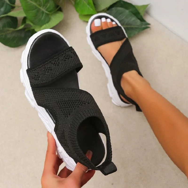 

Spring And Summer Women'S Casual Sandals Knitted Sandals Thick Bottom Sandals