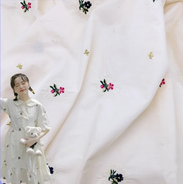 

All Cotton Colored Embroidery Fabric Children's Clothing Women's Retro Apricot Embroidered Fabric Home Textile Lace Fabric