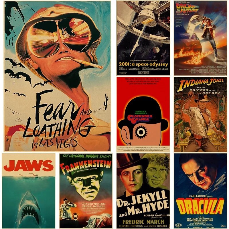 Плакат из старого фильма, Классическая пленка, челюсти, фотография, винтажная крафт-бумага, эстетическая комната, домашний бар, кафе, искусство, настенный Декор, живопись