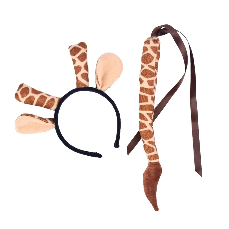 

Halloween Animal Costume Kit Leopard Giraffe Tiger Ears Hairband Tail Set Cartoon Hair Hoop Cosplay Party Supplies