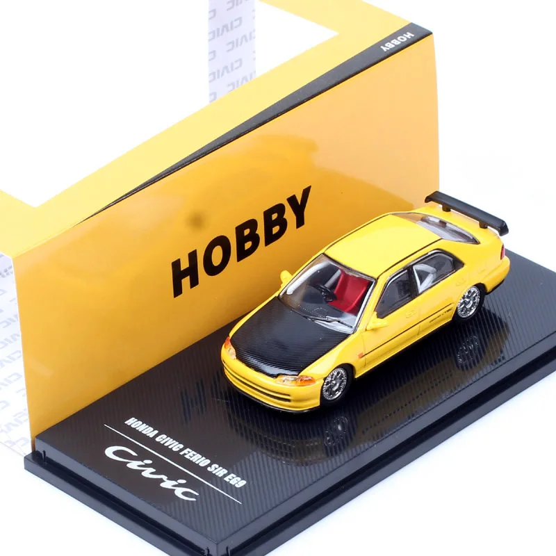 Фото Масштаб 1/64 Honda Civic Ferio Sir EG9 JDM, модель гоночного автомобиля, литье под давлением и игрушечный транспорт, коллекционные предметы для хобби, желтый сувенир №1
