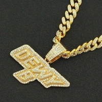 rapper iced out cuban chains bling diamond letter dewyb rhinestone pendants mens necklaces gold chain charm jewelry for men gift