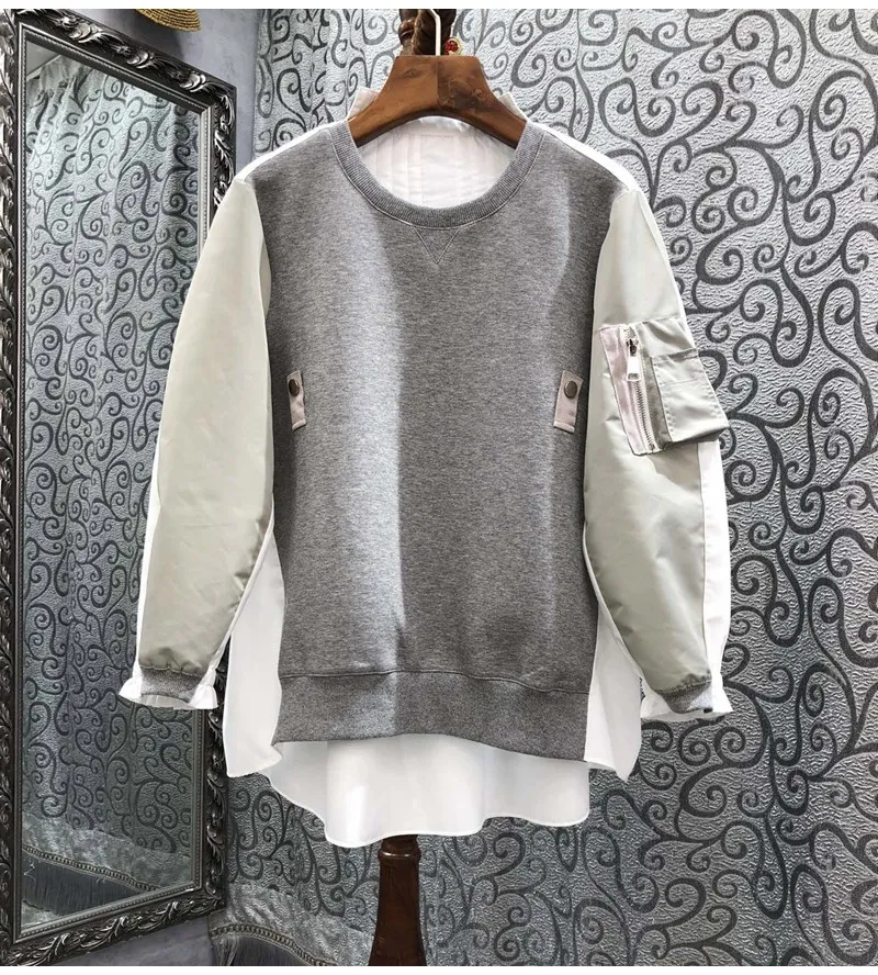 High Quality New Sweatshirts 2022 Autumn Winter Tops Women Color Block Patchwork Long Sleeve Casual Grey Blue Jumpers Clothing