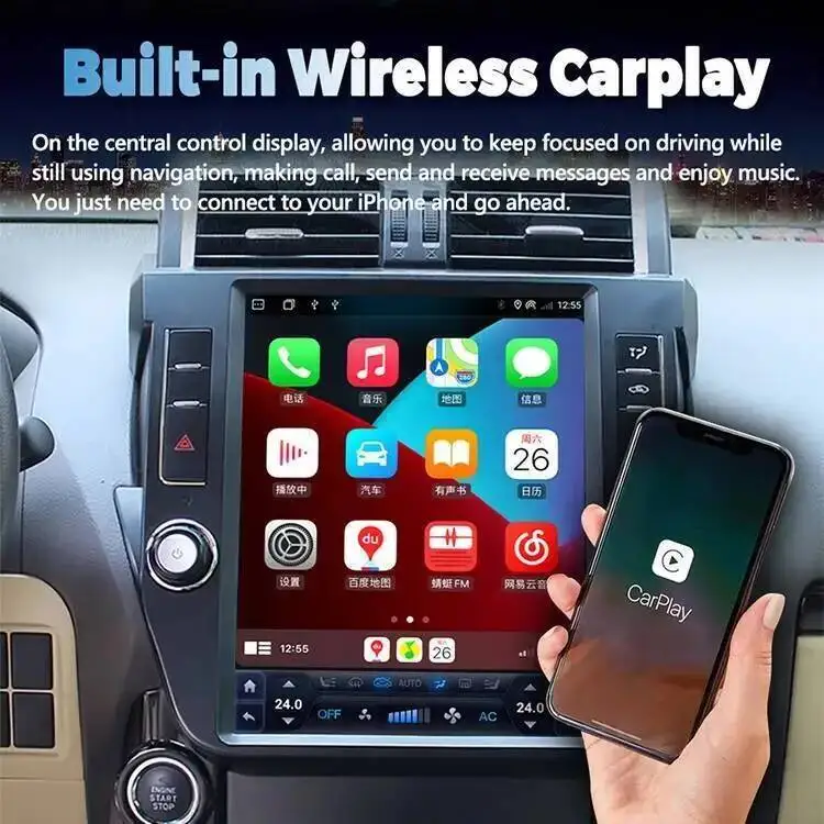 Фото Вертикальный экран Android 15, для Toyota Land Cruiser Prado LC150 2014-2017, Navi 12,1 дюйма, стерео Carplay, автомобильный мультимедийный видеоплеер №4