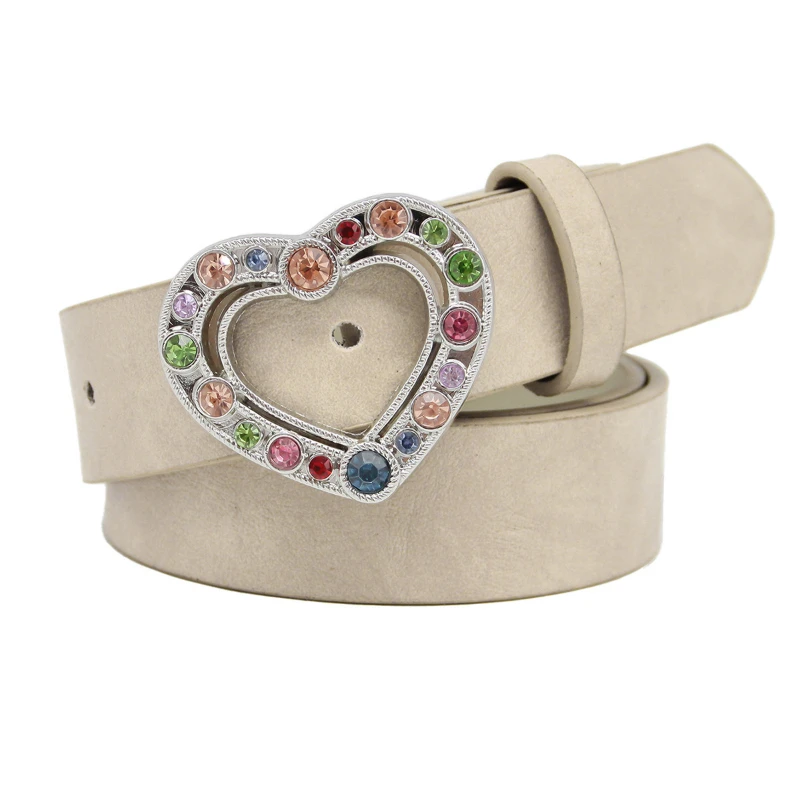 

Y2k Girls Belts PU Leather Belt New Love Shape Metal Belt Buckle Korean Rhinestone Dress Jeans Accessories Party Belts for Women