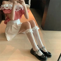 lolita white long tube lace mesh socks personalized with a heart female middle tube calf socks thin section stockings student jk