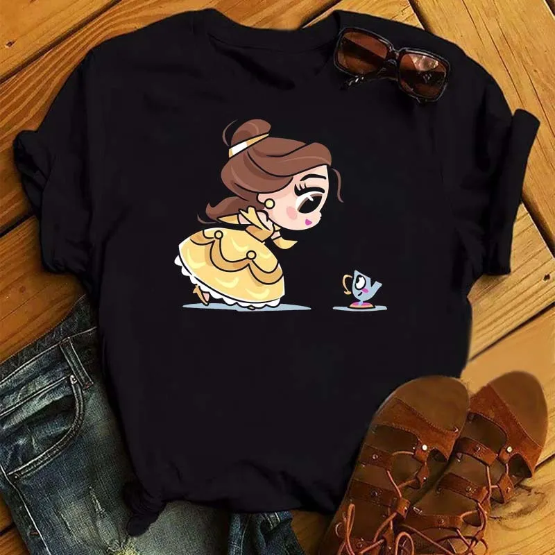 

Casual Short Sleeves T Shirt 90s Girls Ladies Kawaii Graphic Tops Tees Clothes Fashion Disney Princess Printed Women T Shirt