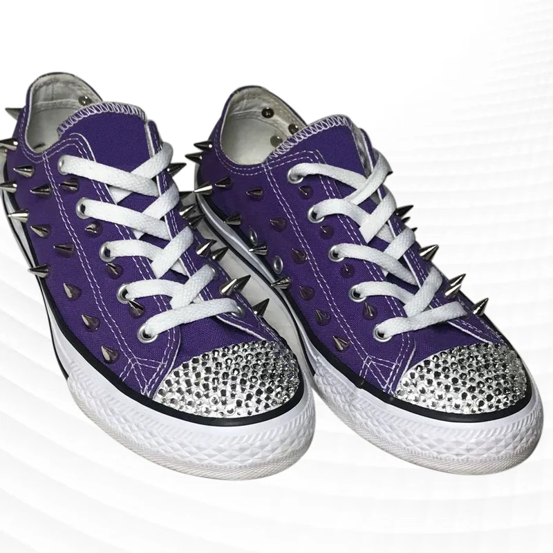 

Purple low-top rivet rhinestone canvas shoes street hip-hop walking comfortable handmade rivet vulcanized shoes 35-41