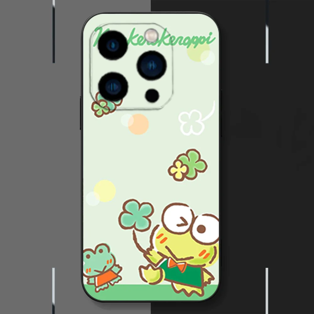 MINISO Cute KEROKEROKEROPPI Phone Case for iPhone 12 11 13 14 15 16 Max Pro Plus Black Soft Silicone Cover