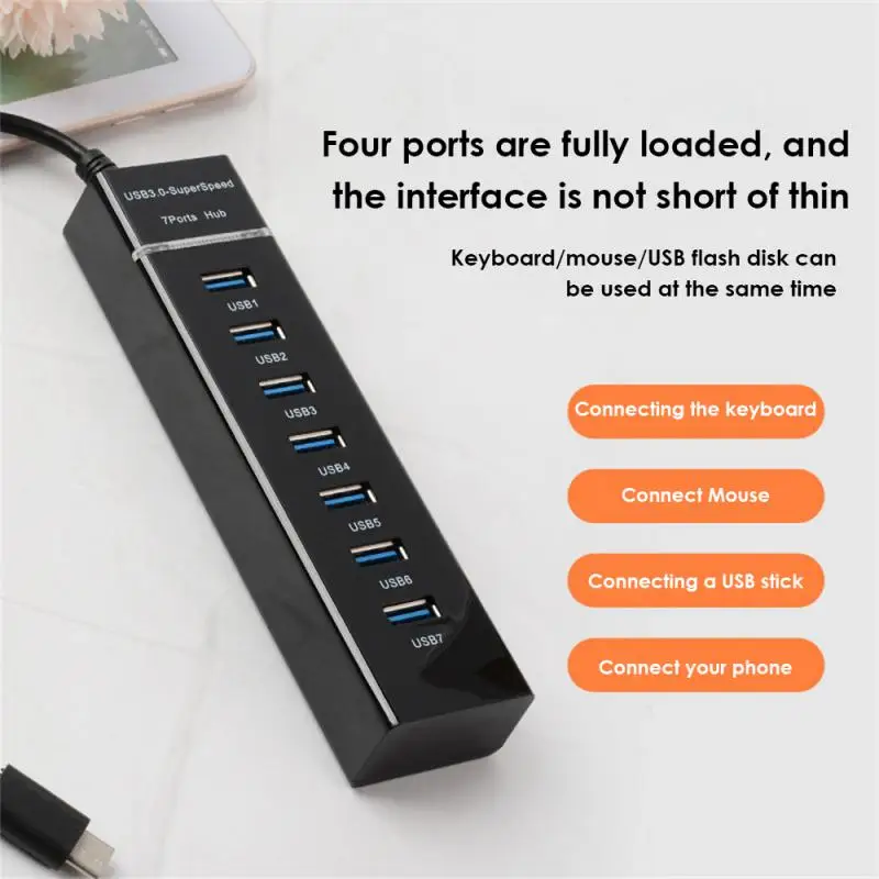 

7-port Usb Adapter Station Lightweight High Speed Mini Usb Hub Charging Port Phone Accessories Usb Power Adapter 5gbps