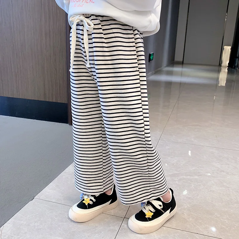 

Kids Casual Striped Wide Leg Pants Girls Boys 2023 Spring New Korean Loose Straight Waist Baggy Pants Children Fashion Trousers