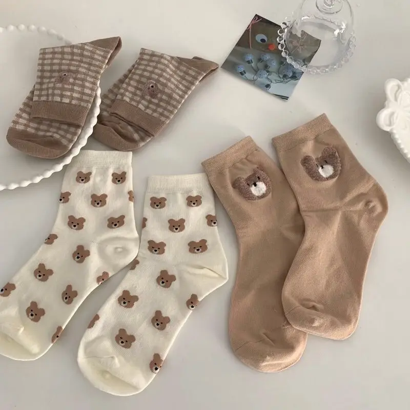 

Creative New Brown Bear Socks Female Middle Tube Socks Japanese Cute Small Fresh Wild Student Socks Autumn and Winter Socks