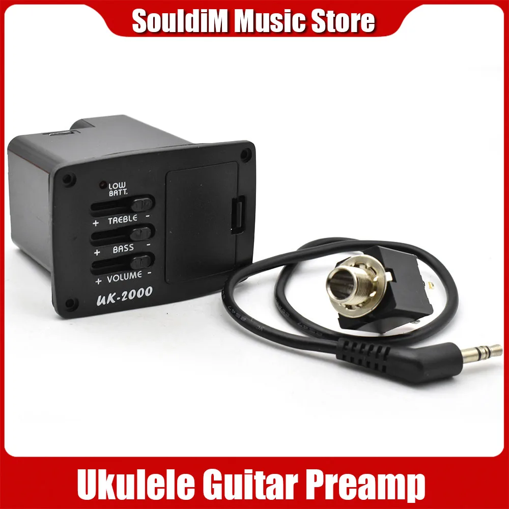 

New UK2000 2 Band Guitar EQ Equalizer Preamp Pickup for Ukulele Mini Guitar Black