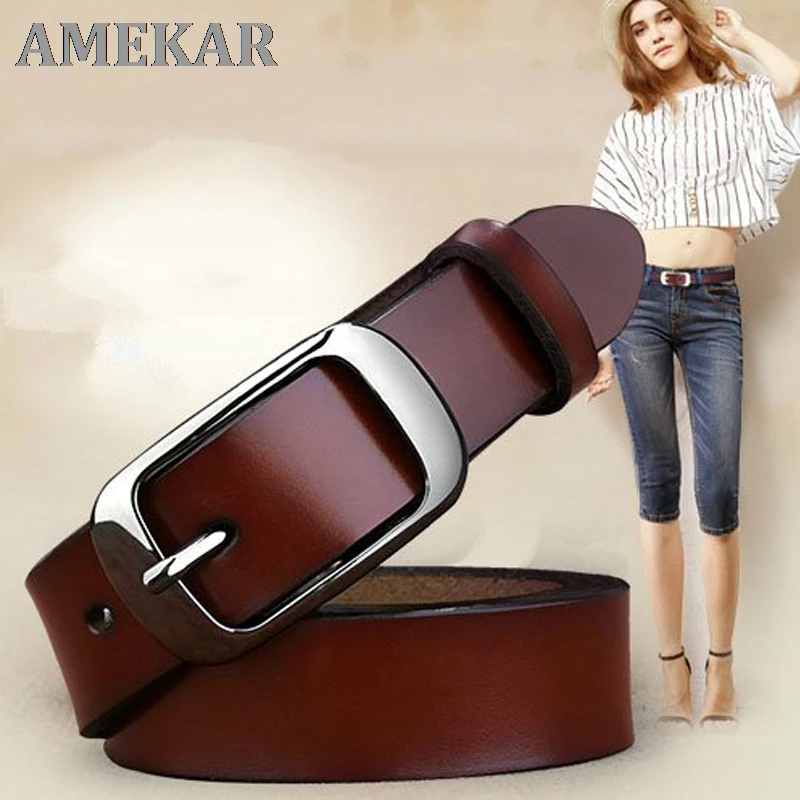 Simple Wild Pure Color Women 's Genuine Leather Belt Top Quality Fashion Pin Buckle Waist Decoration