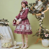 lolita dress designer original lovely sweet style lace up long sleeved dress red princess birthday party dress gothic decor