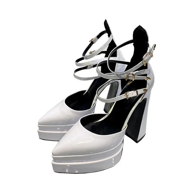 Сандалии на платформе двухслойные туфли высоком каблуке с острым носком и