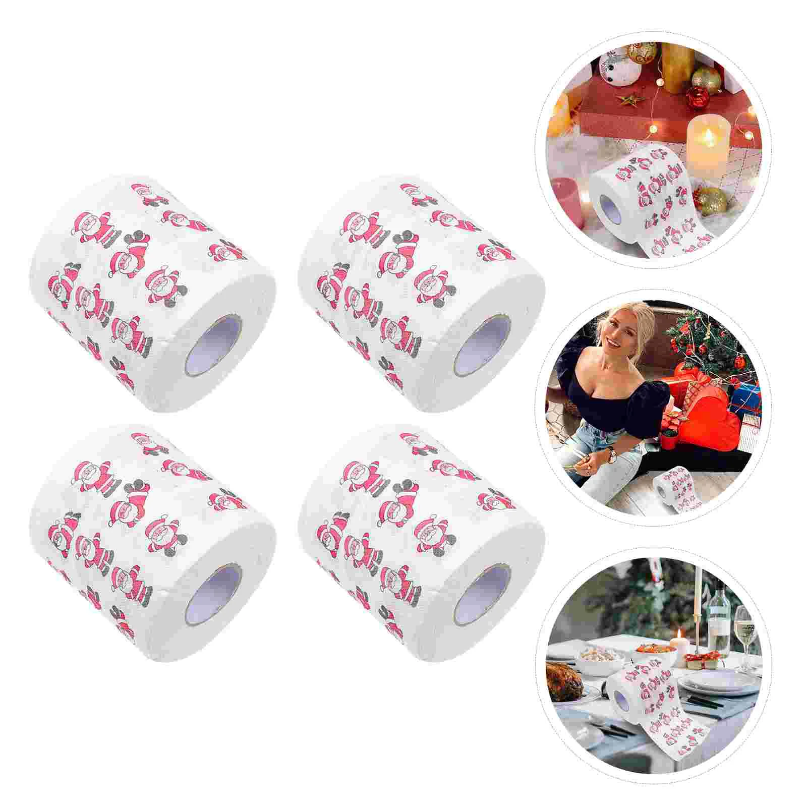 

4 Rolls Christmas Toilet Festival Supply Xmas Pattern Napkin Table Paper Tissues Household Funny gifts