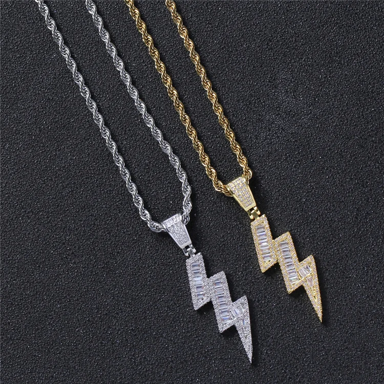 

Lucky Necklace Fashion hip-hop jewelry trendy male zircon lightning pendant copper inlaid zircon necklace Bohemian Necklace