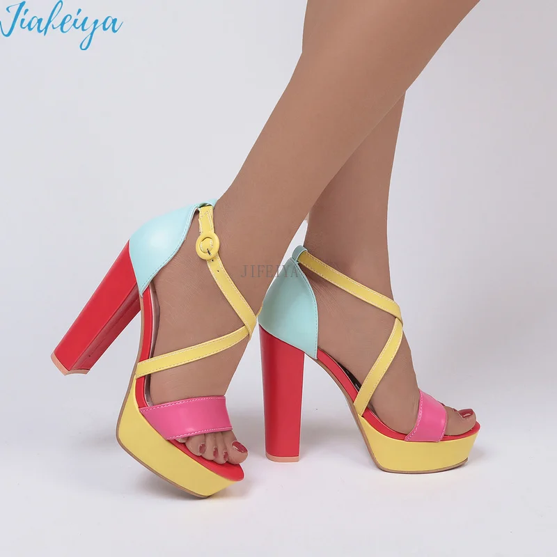

Fashion Ladies Color High -heeled Sandals Sexy Ladies Leather Fashion Designer Sandals Platform Sandals Open Toe Shoes Bling