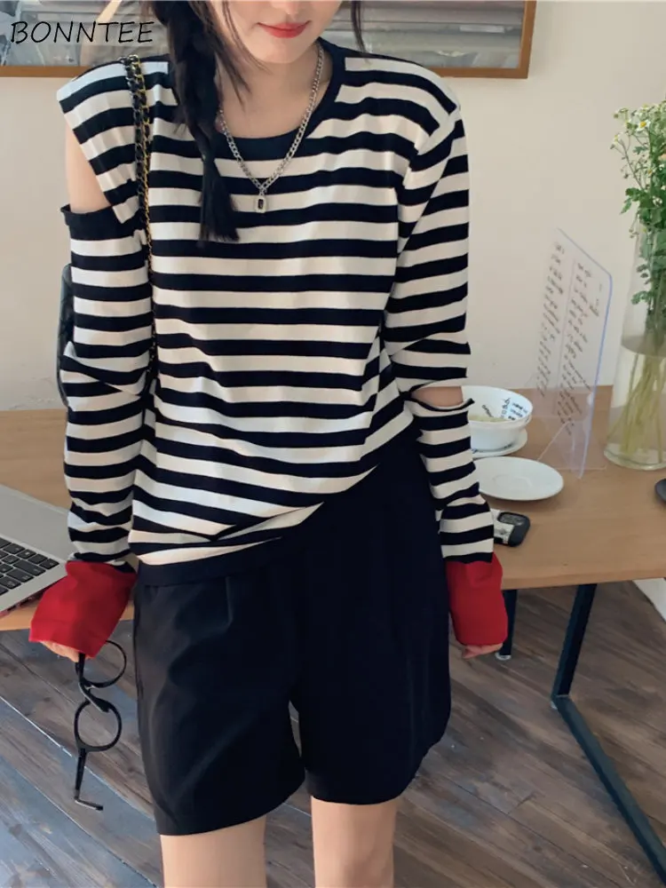 

Pullovers Women Striped Minimalist All-match Students Leisure Popular Tender O-neck Korean Style Knitting Autumn Basic Hot Sale