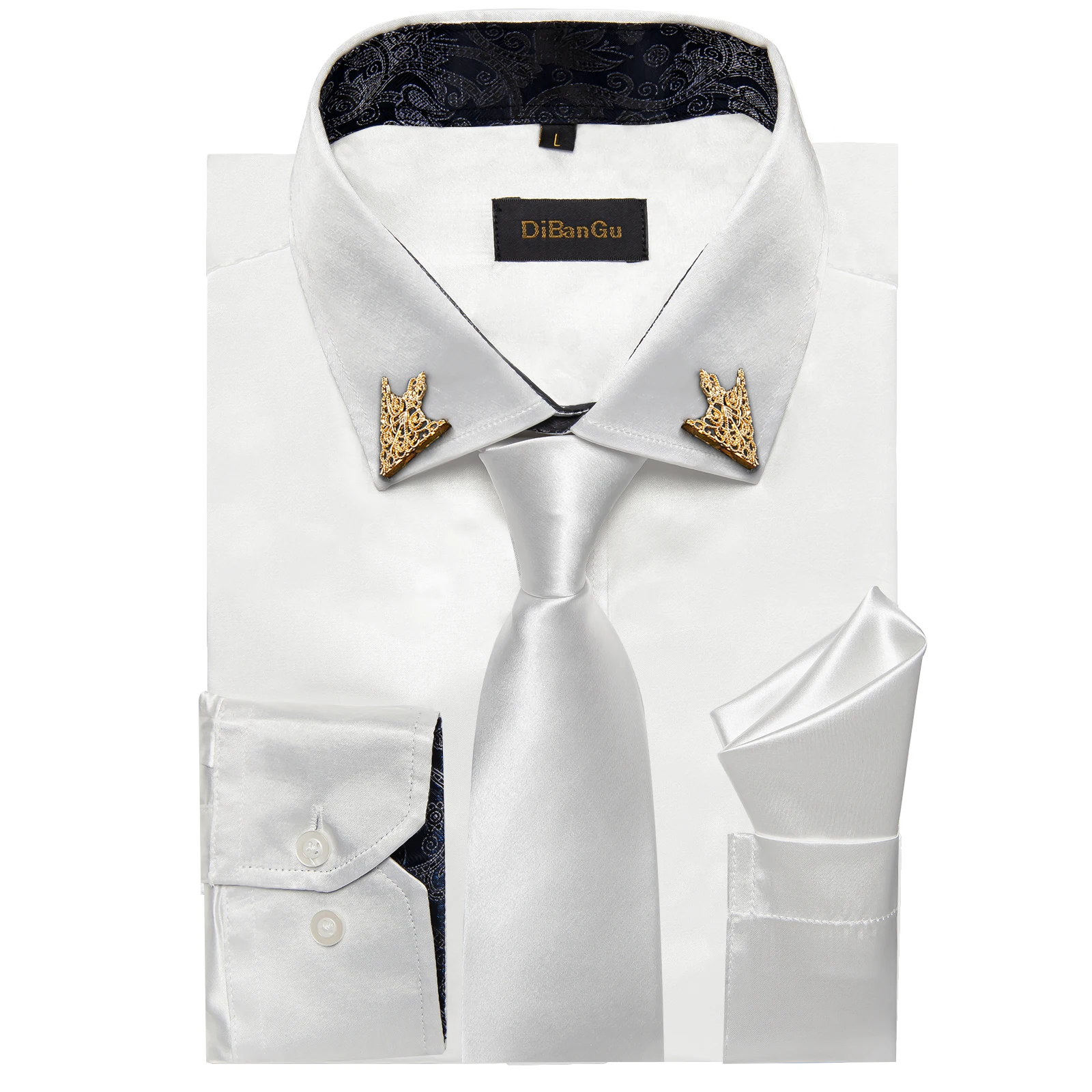 Luxury Spring Summer Long Sleeve Man Shirt High Quailty Tie Set Whit Wedding Party Shirts For Men Classic Male Wearing Suit Clip